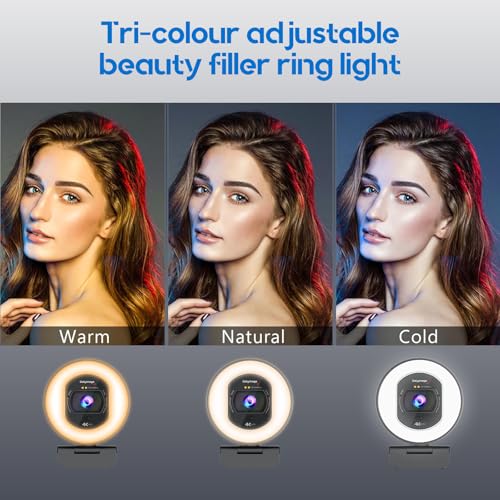 4K Webcam with Ring Light & Built-in Microphone for PC Streaming
