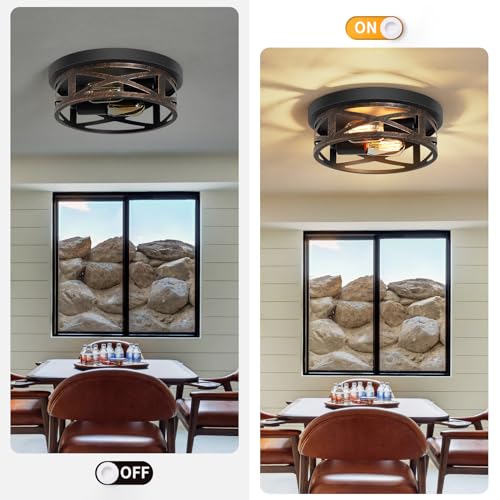 ZHU YAN 2 Pack Flush Mount Ceiling Light,Farmhouse Hallway Lighting Fixtures,Industrial Light Fixtures Ceiling Mount for Kitchen,Entryway,Bedroom,E26 Base