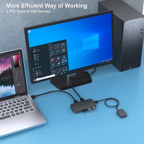 BENFEI USB 3.0 Switch, USB Switcher 2 Computers Share 3*USB 3.0 and 1*USB C with Remote Control for PC Mouse Keyboard Printer Scanner, USB KVM Switch Selector Compatible with Windows, Mac, Linux - Image 4