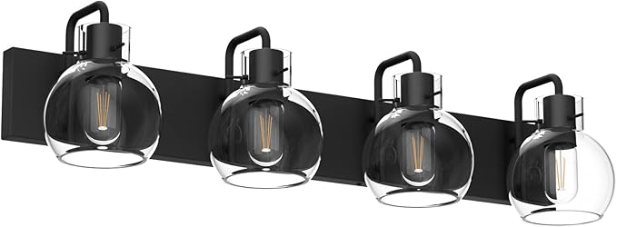 Tipace Black Industrial Bathroom Vanity Light Fixtures Over Mirror Glass Globe 4 Lights Vintage Vanity Lights Farmhouse Bath Lighting(Exclude Bulb)