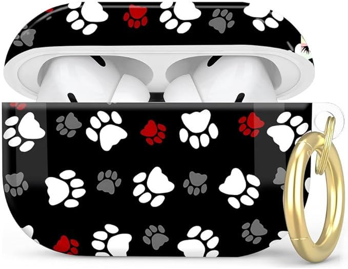 Compatible with AirPod Pro 2nd/1st Generation Case Cover with Key Chain,Full Protective Shockproof Wireless Headphone Case for Airpod Pro 2023/2022/2019(Dog Paw Print)