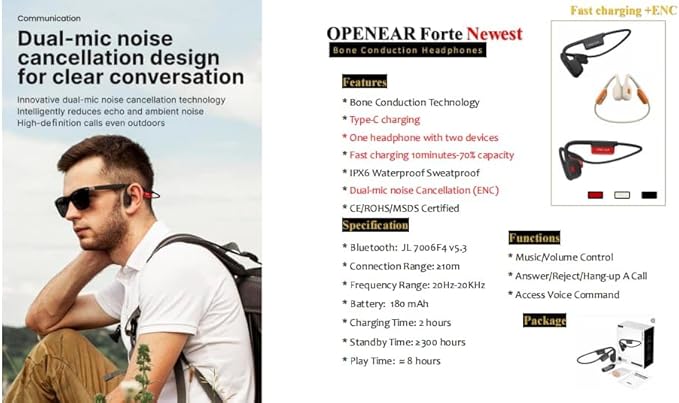 ePP-BC-18 Military grade Intelligent Bone Conduction Open Ear Smart Bluetooth Headphone Technology latest audio technology dual mics for advance noise cancelation (ENC) and clear conversation