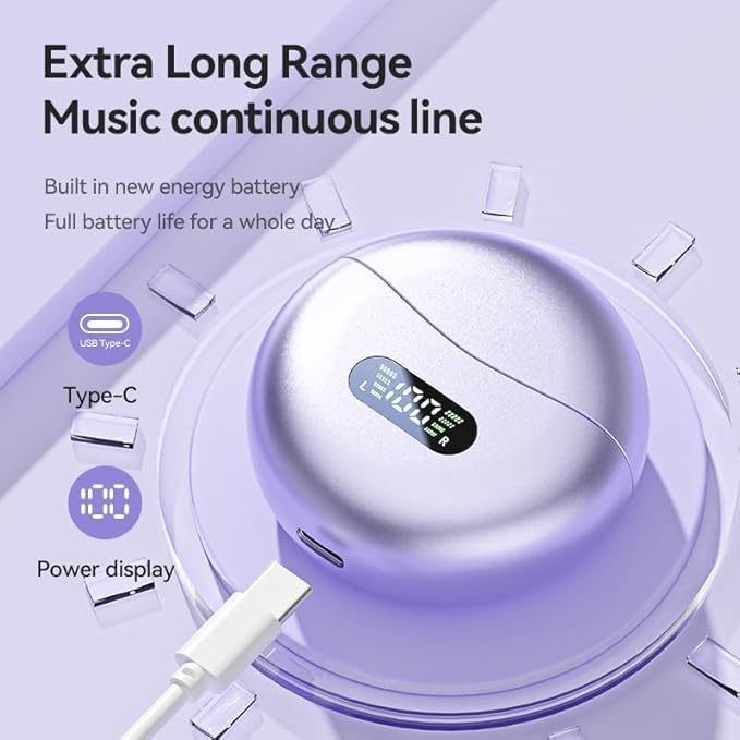 Ear Clip Earbuds Mini Open Ear Headphones Wireless Bluetooth Earphones for Sport Workout Driving Walking Running Compatible with iPhone Android (Purple)