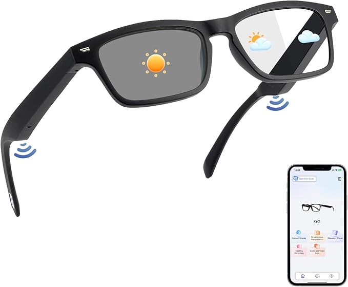 AI Glasses for Men Women, AI Translator Powered by ChatGPT with Real-Time Translation(160+Languages), UV400 Photochromic Lenses Smart Sunglasses, Bluetooth Glasses for Travel/Business/Study