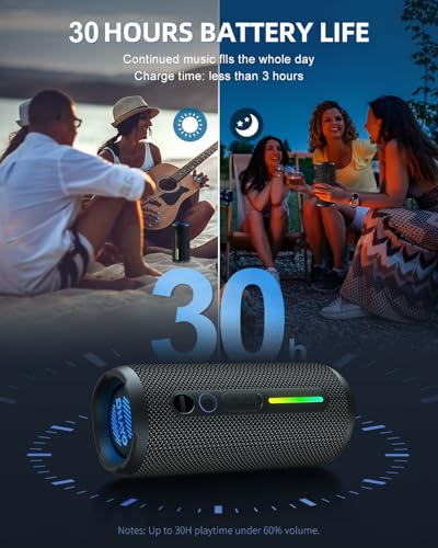 OHAYO Portable Bluetooth Speaker, IPX7 Waterproof, 24W Stereo, LED Lights - Image 8
