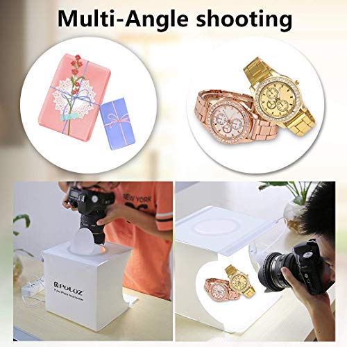 PULUZ Light Box Mini Photo Studio, 72 Pcs LED Lights with Adjustable White/Warm/Soft Lighting, 6-Color Backdrops, Portable Photography Lightbox for Small Product Display