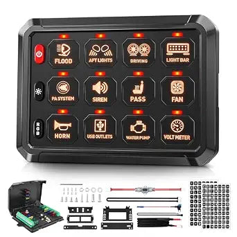 SnowyFox RGB 12 Gang Switch Panel, 12V Automotive Switch Box with Fuse