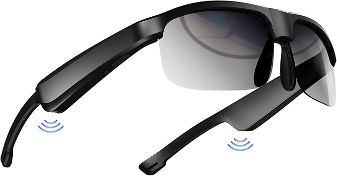 Smart Glasses, Polarized Bluetooth Sunglasses with Speaker, Voice Assistant, Open Ear, UV Protection Outdoor Audio Glass (Black Frame-Black Lens-Style2)