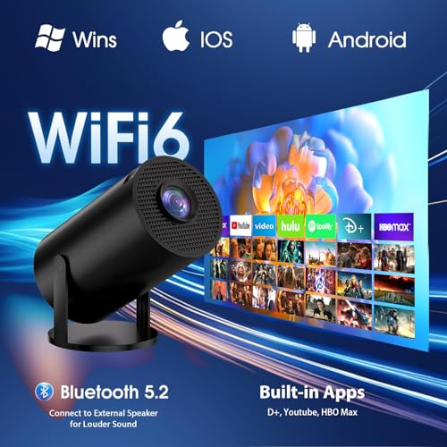 Mini Projector Support 4K 1080P FHD Portable Projector Built-in App