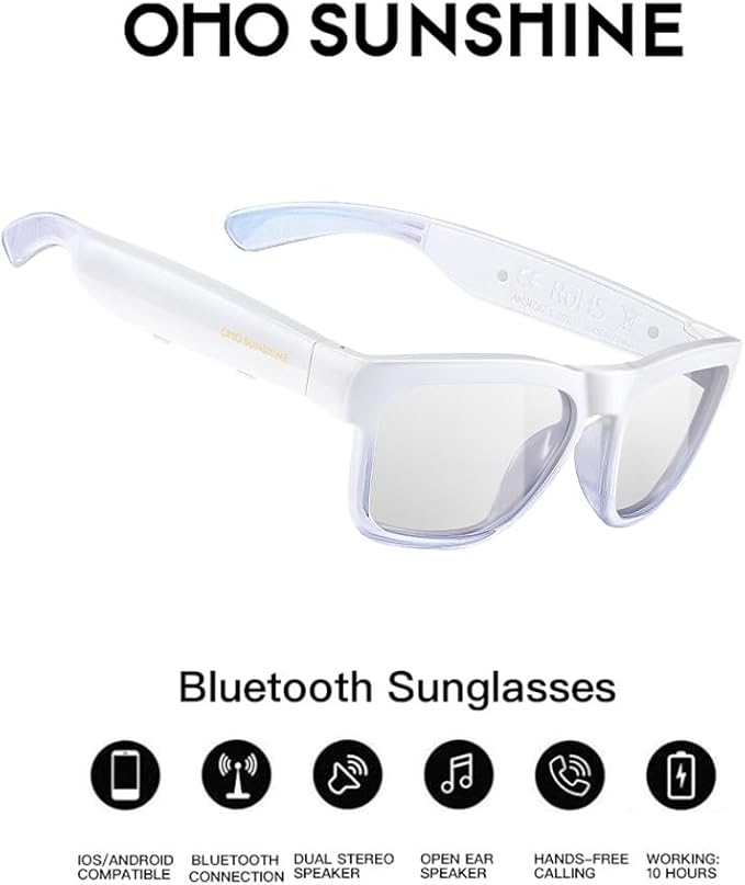 OhO sunshine, Polarized Sunglasses with Bluetooth Speaker, Open Ear Audio, Athletic/Outdoor UV Protection and Voice Control