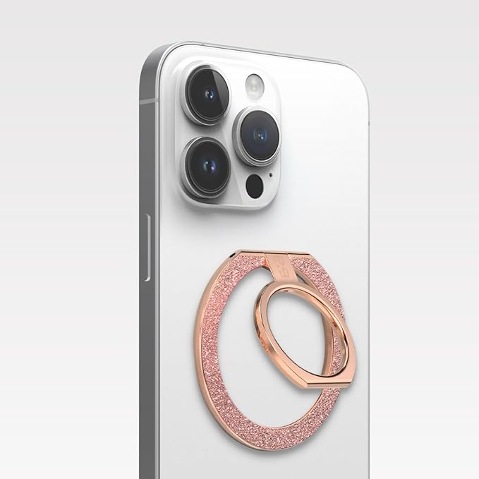 PureGear Magnetic Phone Grip Ring Stand, Magnetic Phone Ring Holder for MagSafe iPhone Air, 17, 17Pro, 17ProMax, 16, 16Pro, 16Plus, 16ProMax,15,14,13,12 Adjustable Kickstand(ChromeRoseGoldPinkGlitter)