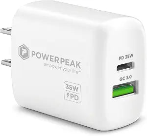 35W Super Fast Charger, Dual Port Charger, 1 USB-C and 1 USB-A Ports, Fast and Convenient Charging, Type C and Type A | White