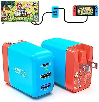 Mirabox Portable Switch Dock Charger for Nintendo Switch - 36W TV Docking Station with 4K HDMI, USB-C PD Fast Charging, USB 2.0 - Full-Featured USB-C Cable Included
