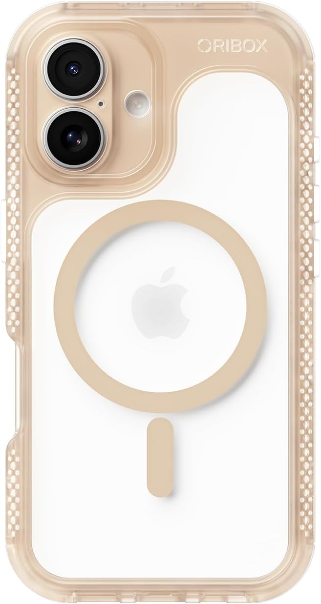 ORIbox Seralyn Series for iPhone 16 Case - MagSafe Compatible, Triple-Layer Shockproof Protection, Crystal-Clear Back with Elegant Matte Frame(6.1", Champagne Glow)