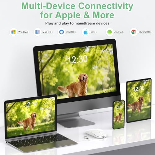 Gizdot-S1 Mouse for iPad/MacBook Air/Pro & Laptop, Bluetooth Wireless Rechargeable Mouse with Type-C, Slim Mouse Jiggler for iMac, 4 Connection Modes, Silent Click, 1600 DPI Compatible Mac OS/Windows