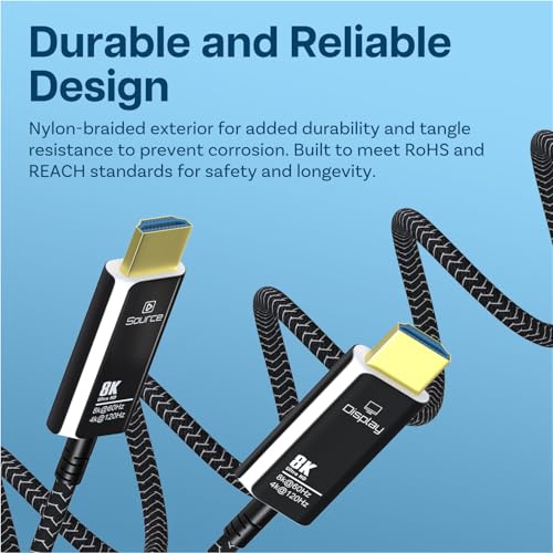 MMOBIEL HDMI 8K Fiber Optic Cable 10ft 48Gbps Ultra High Speed – 8K@60Hz, 4K@120Hz, Dynamic HDR, ARC/eARC, HDMI 2.1, HDCP 2.2/2.3 – Active Optical Cable (AOC) for PS5/Pro, Xbox, TV, Projector - Image 6