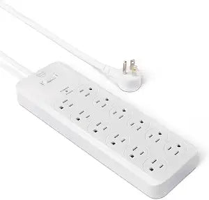 Amazon Basics 12-Outlet Surge Protector Power Strip, 4000 Joules, 8ft Extension Cord, Rectangle, for Home, Office, Gaming Room, White