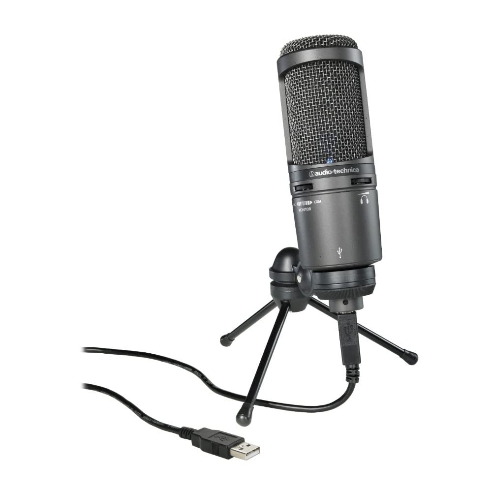Audio-Technica AT2020USB+ Cardioid Condenser USB Microphone, with Built-in Headphone Jack & Volume Control, Perfect for Content Creators (Black)
