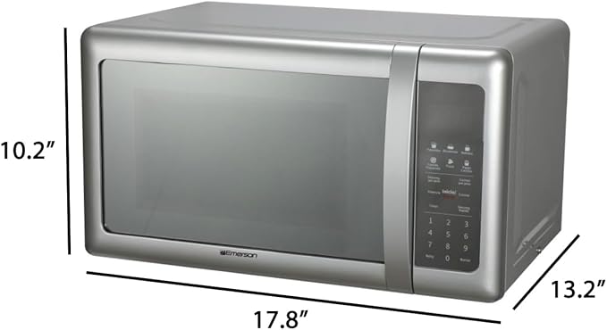 Emerson MW7601SL-N Countertop Microwave Oven with Sleek Mirrored Finish Glass Door 700W, 10 Power Levels and 6 Pre-Programmed Settings with Child Safe Lock, 0.7 Cu. Ft, Silver