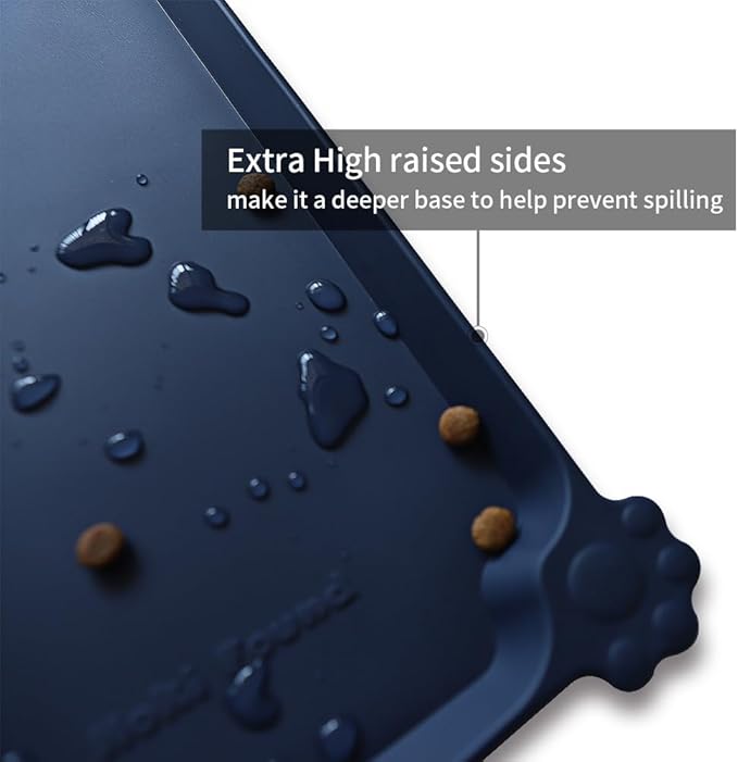 Hoki Found L Silicone Non Slip Pet Dog Cat Bowl Mats - Placemat - Waterproof Dog Cat Food Mats for Carpet - French Navy