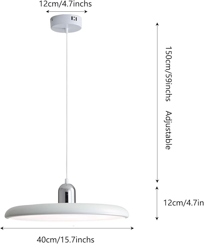 LED Pendant Light 40 cm Modern 36 W with Colour Temperature Adjustable Ceiling Lamp 3000K/4500K/6000K Metal and Acrylic for Dining Room Kitchen Living Room (Chrome + White)