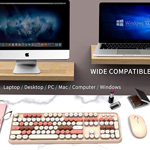 FOPETT Keyboard and Mouse Sets Wireless,Reliable 2.4 GHz Connectivity for PC,Laptop,Smart TV and More (Milk Tea Color) - Image 4