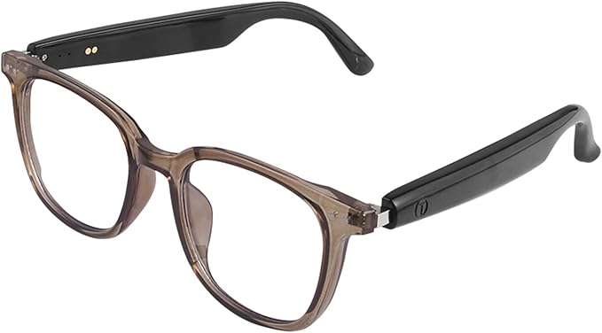 Smart Glasses for Women Men, Bluetooth Audio Glasses with Color-Changing Lenses, Open Ear Sound Speakers, Magnetic Charging, Voice Assistant, Music/Calls, Blue Light Glasses for Working Travel (Brown)