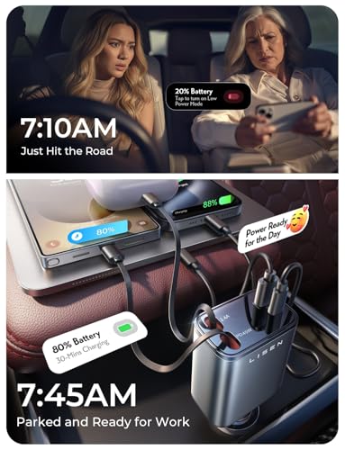 LISEN Retractable Car Charger, 84W Car Charger USB C | Charging & Powe - Image 6