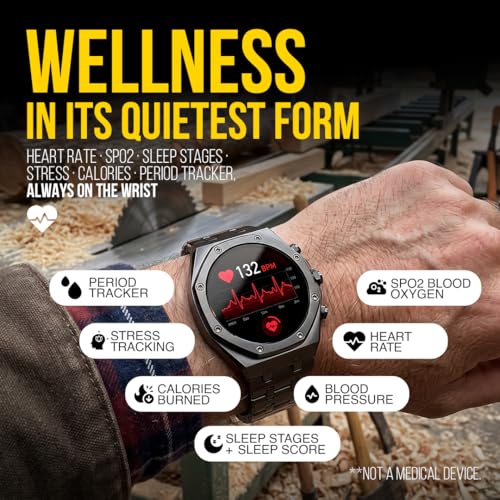 ALPHAGEAR Chief Smartwatch for Men, Premium Hex Bezel Metal Smart Watch, 1.43" AMOLED Display, 14-Day Battery, Bluetooth Calling, Stainless Steel, Water Resistant, for Android iPhone (Dark Gray)