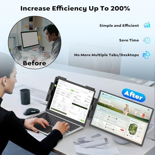 HONGO Laptop Screen Extender, 15.6" FHD 1080P Dual Monitor, Laptop Monitor Extender for 14"-16" Laptops, Second Screen with USB-C/HDMI Port, Plug n Play for Windows/Mac/Android/Switch/PS5