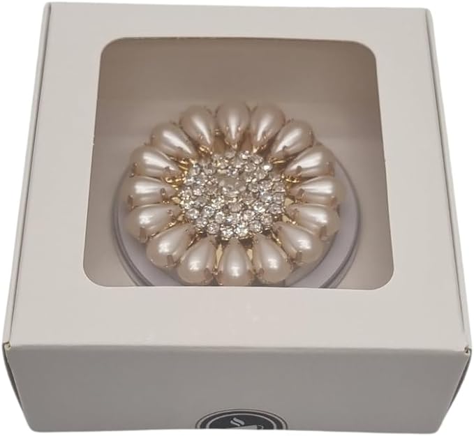Magnetic Phone Grip Stand, Compatible with MagSafe, Adhesive Metal Ring Included for Non-MagSafe Cases, Expanding Holder and Kickstand, Pearl and Crystal Design (Golden Pearl Sunflower)