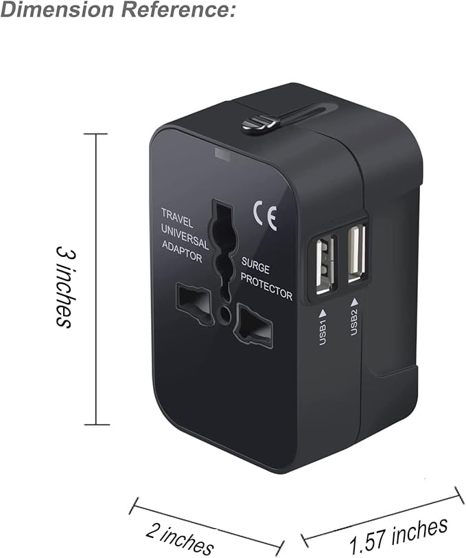 Premium Universal Travel Adapter, Portable All in One International Power Converters, European Travel Plug Adapter, for AC Power Plug with Dual USB Charging Ports Travel Essentials