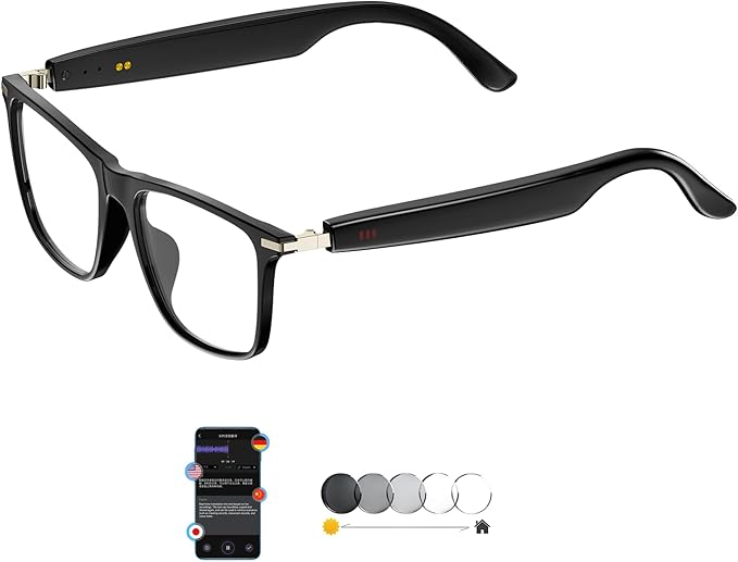AI Smart Bluetooth Glasses with 140+ Languages Real-Time Translation for Men/Women, Wireless Bluetooth Safety Translation Glasses with Speakers for Work/Business/Sports/Drive