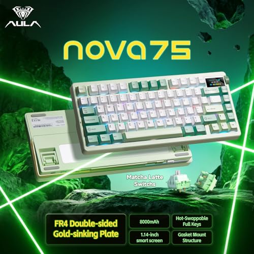 Aula Nova75 Mechanical Gaming Keyboard,Wireless Green Keyboard with Knob - Image 3