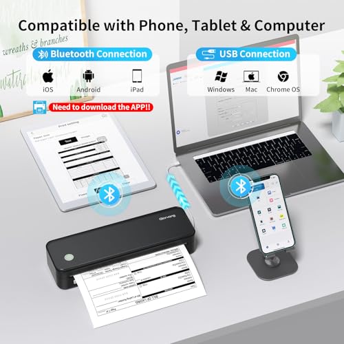 Gloryang Inkless Portable Printer for Travel, Wireless Thermal Printer Supports 8.5 x 11 Inch Thermal Paper, Bluetooth Machine Includes Carry Case and 3 Rolls of Paper Kit, Black
