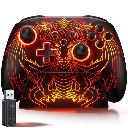 Wireless PC Controller with Hall Effect Joysticks & Triggers,Gaming Controller for PC/Switch 2/Switch/Android/iOS with Charging Dock,1000Hz Polling Rate,1000mAh Battery, RGB Light Modes, Programmable,Turbo, Motion
