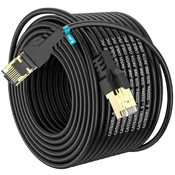 Cat 8 Ethernet Cable 200FT,High Speed 40Gbps,2000Mhz,26AWG,Gold Plated RJ45 Connector,for Outdoor&Indoor,for/PC/Modem/Router/Gaming,Faster Than Cat7/Cat6/Cat5