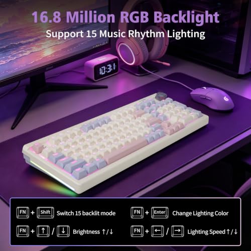 E-YOOSO 96% Wireless Mechanical Keyboard Creamy, RGB Backlit, White Pink - Image 6