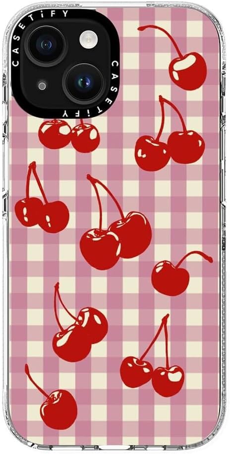 CASETiFY Clear iPhone 15 Case [Not Yellowing / 6.6 ft. 3X Military Grade Drop Protection/Compatible with Magsafe] - Cherry Gingham - Clear