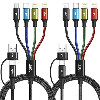 6 in 1 Multi Charging Cable, USBA/C Universal Charging Cords, 2 Pack 10Ft - Image 1