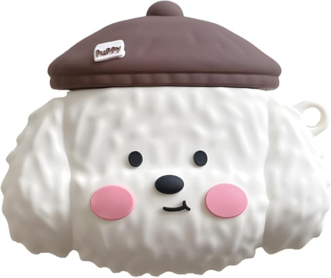 Case Compatible with Airpods 3, 3D Cute Kawaii Dog Design Keychain Case Cover, Portable Earbuds Accessories Soft Silicone Shockproof Wireless Earphone Protector White