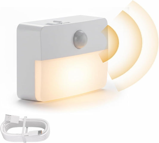 Motion Sensor Night Light Indoor, Rechargeable LED Stair Lights, Warm White Stick-On Wireless Closet Lights, Battery Operated Hallway, Cabinet, Bedroom, Kitchen Lamp