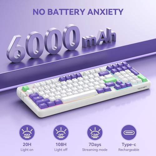 TECKNET Mechanical Keyboard,Tri-Mode Hot Swappable 96% Compact Keyboard