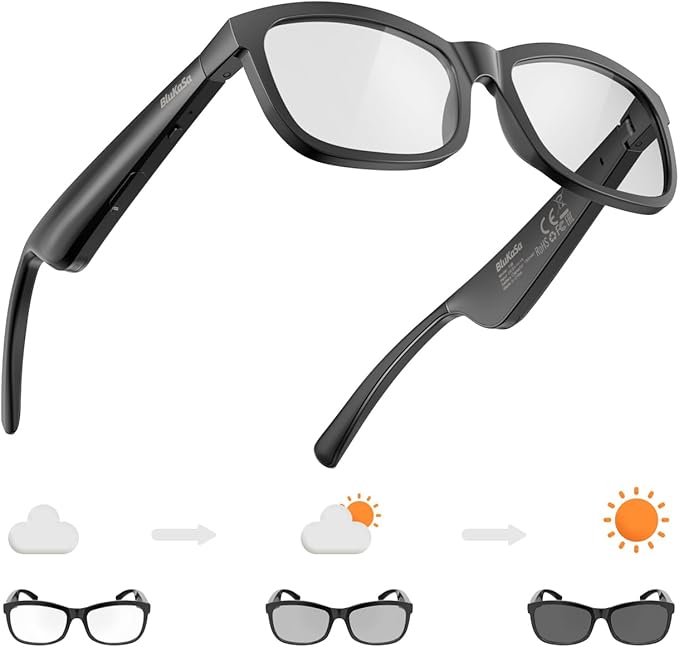 Smart Glasses | Bluetooth Glasses | 34g Ultra-Light Frame for Daily Use | Hands-Free Calls, Music & Voice Control | 8-10H Battery USB-C Charging(Photochromic Clear Lenses)