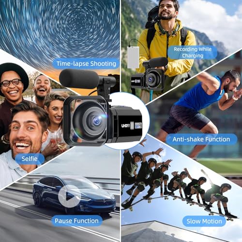 5K Camcorder Video Camera, Night Vision, Dual Lens, 3" Touchscreen