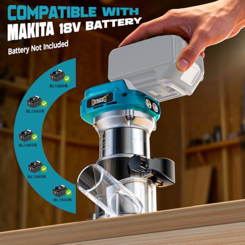 Cordless Router Tool Compatible with Makita 18V Battery(Tool Only), 800W Brushless Wood Router, 6-Speed Control, Depth Adjustment, Edge & Roller Guide, Router Bits Included