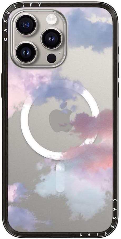 CASETiFY Compact iPhone 15 Pro Max Case [Slim and Sleek/Compatible with Magsafe / 4 ft. 2X Military Grade Drop Protection] - Clouds - Clear Black