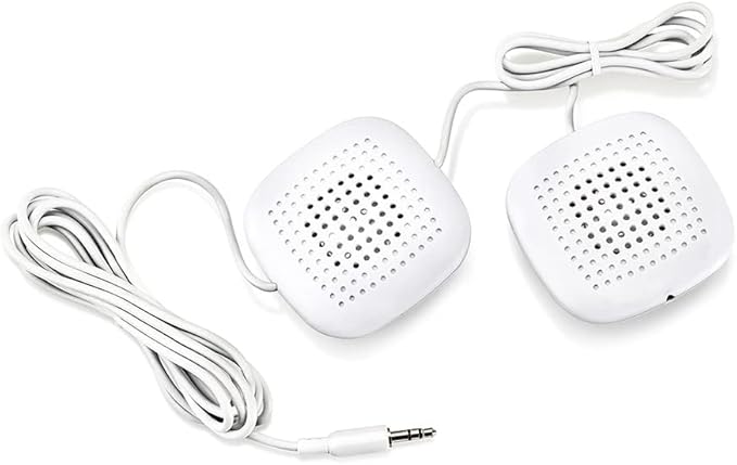 Sound Oasis Pillow Speakers, 2 UltraThin Stereo Speakers, Volume Control, Surround Sound for Music, Sleep, Tinnitus Masking, Connect to External Sound Source with 1/8" 3.5mm Headphone Jack Plug, White