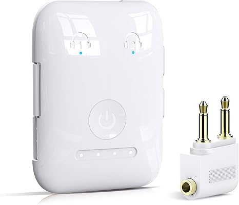 Premium Bluetooth 5.4 Airplane Audio Adapter, 30Hrs Playtime, aptX Adaptive & HD Audio Transmitter for AirPods/Bose, Supports 2 Headphones for Travel Flight & TV