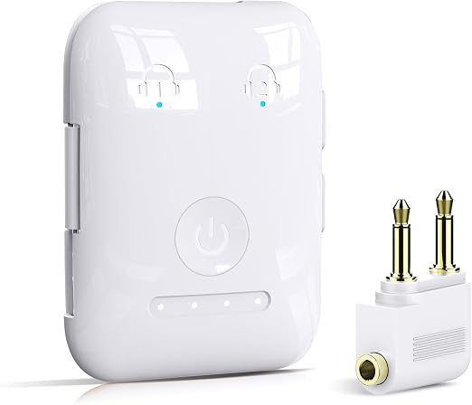 Premium Bluetooth 5.4 Airplane Audio Adapter, 30Hrs Playtime, aptX Adaptive & HD Audio Transmitter for AirPods/Bose, Supports 2 Headphones for Travel Flight & TV